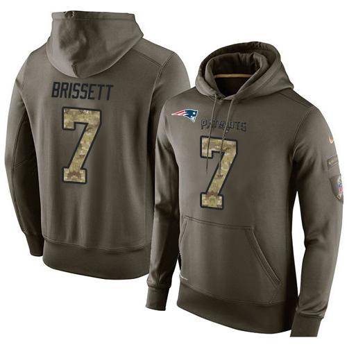 NFL Men  New England Patriots 7 Jacoby Brissett Stitched Green Olive Salute To Service KO Performance Hoodie