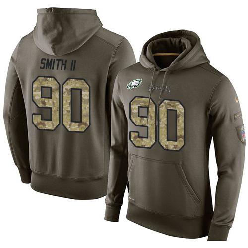 NFL Men  Philadelphia Eagles 90 Marcus Smith II Stitched Green Olive Salute To Service KO Performance Hoodie