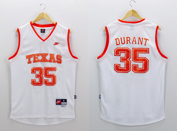  NCAA Texas Longhorns 35 Kevin Durant Orange College Basketball White Jersey