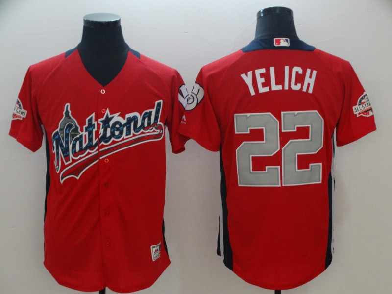 National League 22 Christian Yelich Red 2018 MLB All Star Game Home Run Derby Jersey