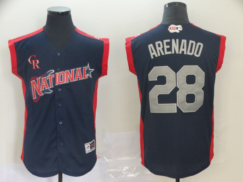 National League 28 Nolan Arenado Navy 2019 MLB All Star Game Workout Player Jersey