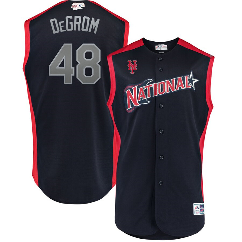 National League 48 Jacob deGrom Navy 2019 MLB All Star Game Workout Player Jersey