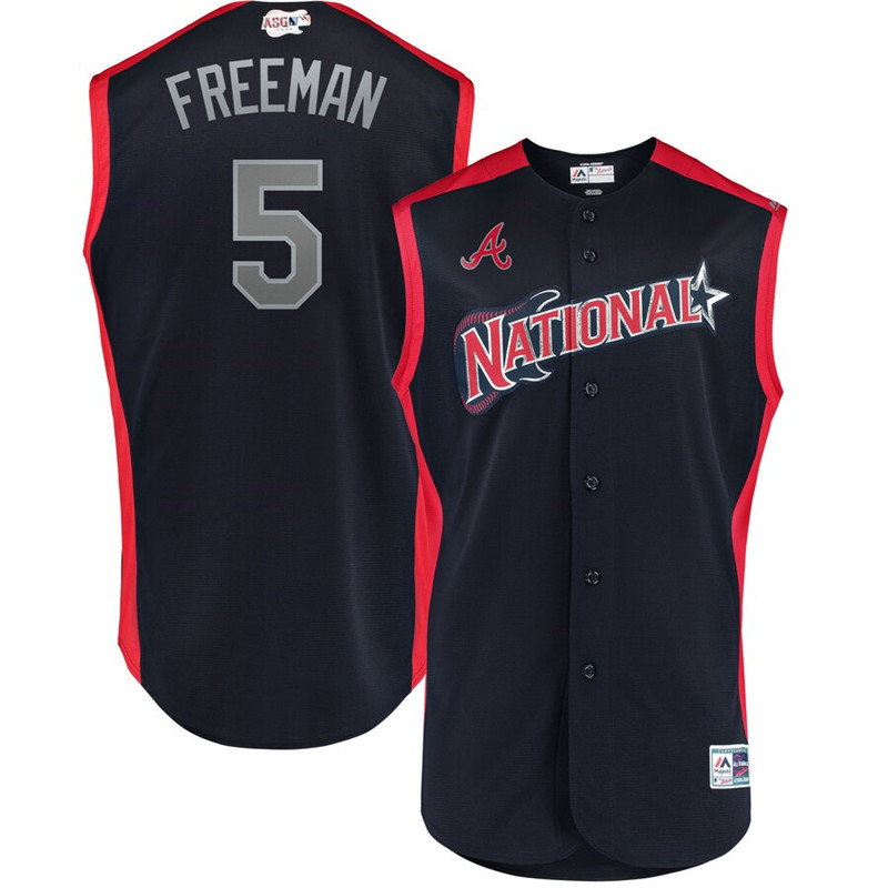 National League 5 Freddie Freeman Navy 2019 MLB All Star Game Workout Player Jersey
