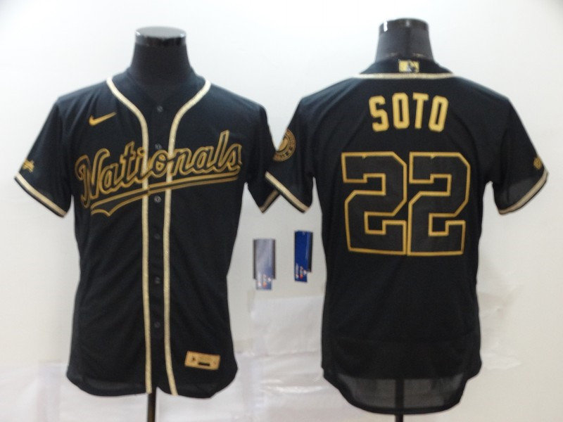 Nationals 22 Juan Soto Black Gold 2020 Nike Flexbase Jersey