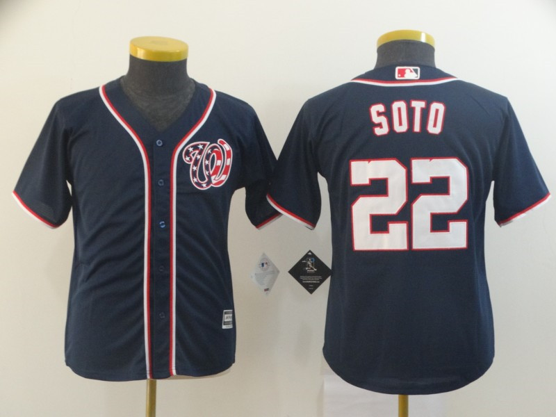 Nationals 22 Juan Soto Navy Youth Cool Base Jersey
