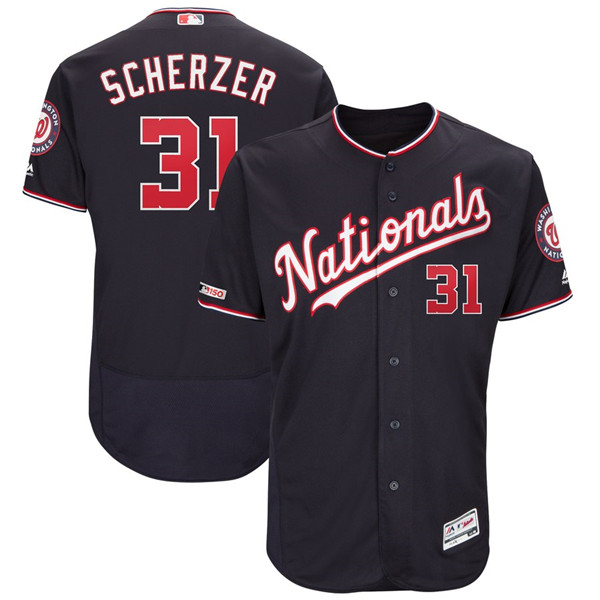 Nationals 31 Max Scherzer Navy 150th Patch Flexbase Jersey