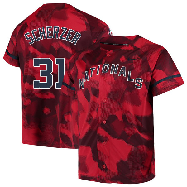 Nationals 31 Max Scherzer Red Camo Fashion Jersey