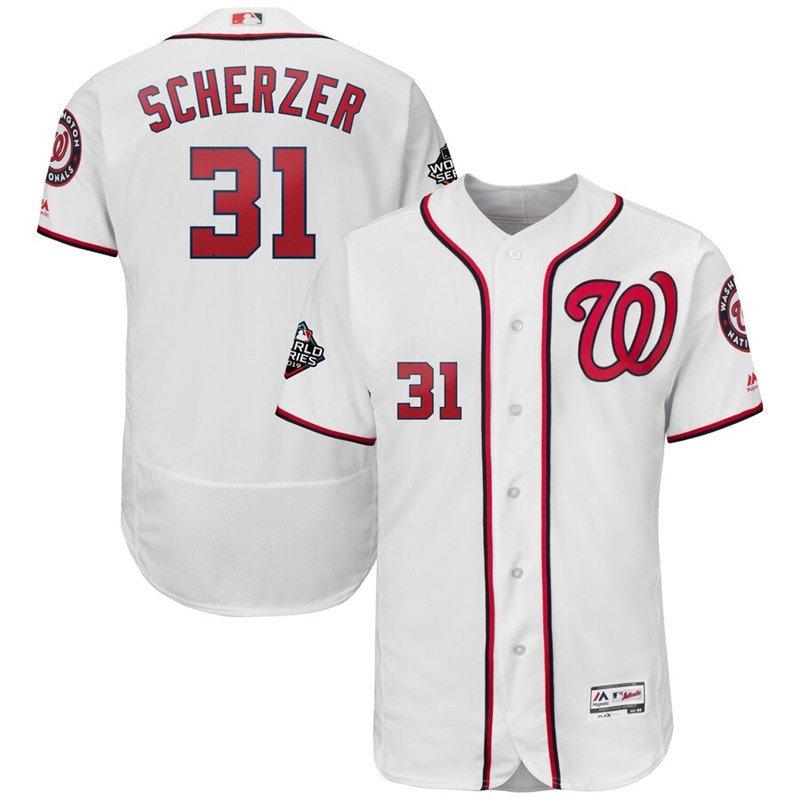 Nationals 31 Max Scherzer White 2019 World Series Bound FlexBase Jersey