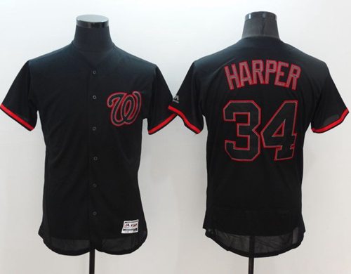 Nationals 34 Bryce Harper Black Fashion Flexbase Authentic Collection Stitched MLB Jersey