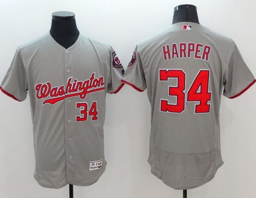 Nationals 34 Bryce Harper Grey Flexbase Authentic Collection Stitched MLB Jersey