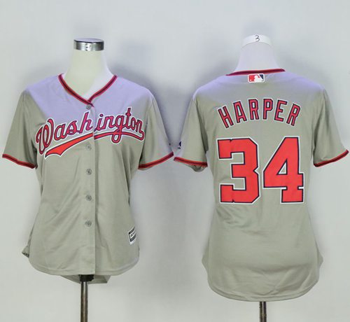 Nationals 34 Bryce Harper Grey Women Road Stitched MLB Jersey