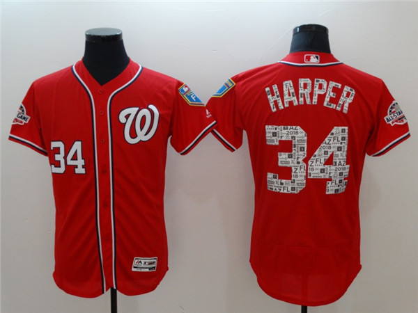 Nationals 34 Bryce Harper Red 2018 Spring Training Flexbase Jersey