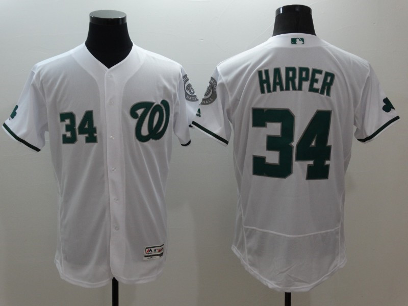 Nationals 34 Bryce Harper White St. Patrick's Day Flexbase Jersey