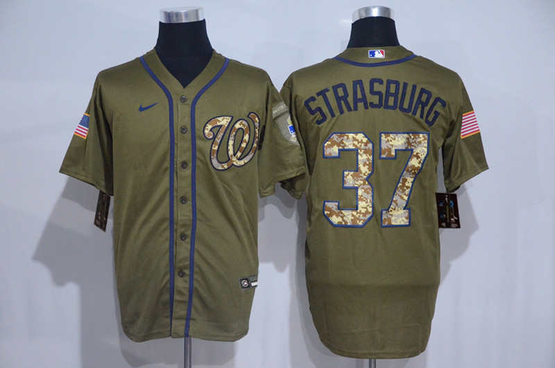 Nationals 37 Stephen Strasburg Olive 2020 Nike Cool Base Jersey