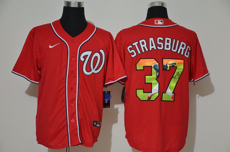 Nationals 37 Stephen Strasburg Red Nike Cool Base Player Jersey