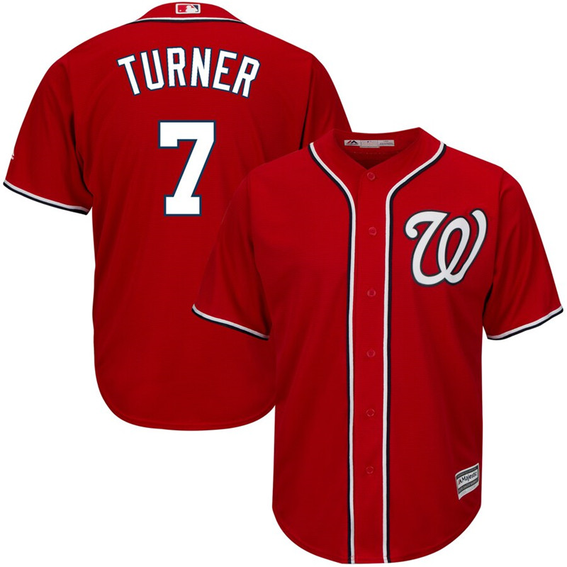 Nationals 7 Trea Turner Red Cool Base Jersey