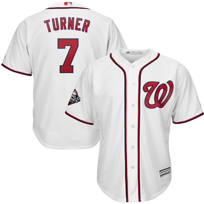 Nationals 7 Trea Turner White 2019 World Series Bound Cool Base Jersey