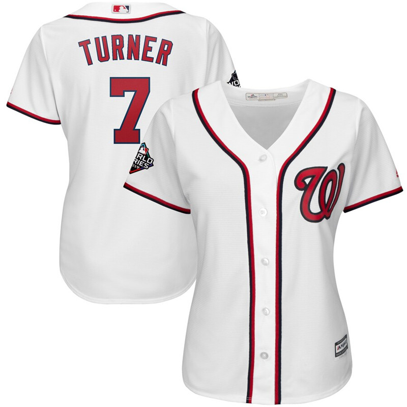 Nationals 7 Trea Turner White Women 2019 World Series Bound Cool Base Jersey