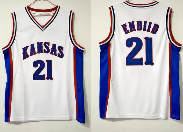 Ncaa #21 Joel Embiid kansas jayhawks college basketball jerseys throwback mens stitched vintage blue jersey