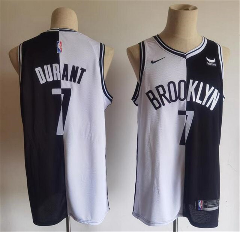 Nets 7 Kevin Durant Black White Split Nike Swingman Jersey