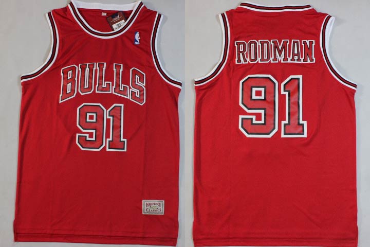 New  NBA Chicago Bulls 91 Dennis Rodman New Revolution 30 Swingman Red Jerseys