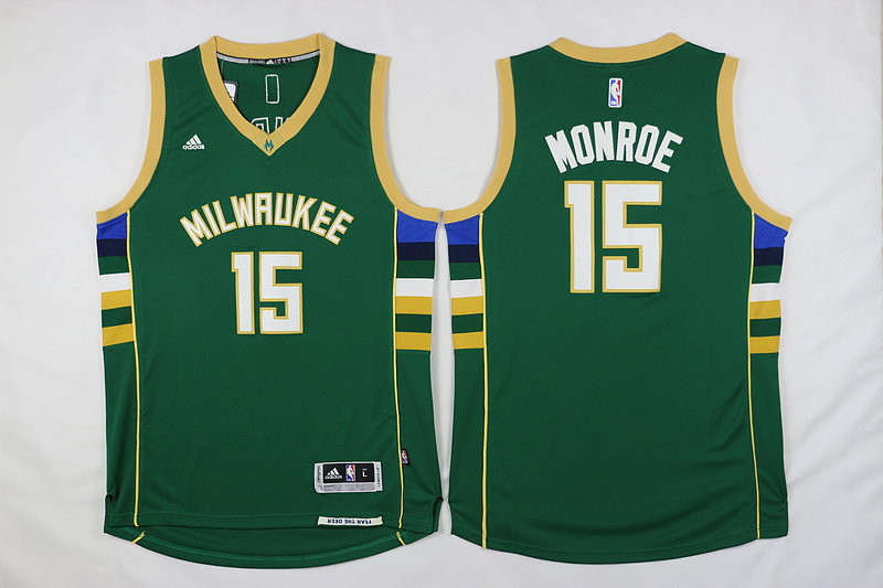 New  NBA Milwaukee Bucks 15 Greg Monroe Jersey New Revolution 30 Swingman Road Green Jersey