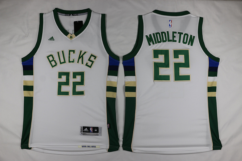 New  NBA Milwaukee Bucks 22 Michael Khris Middleton Jersey New Revolution 30 Swingman Road White Jersey