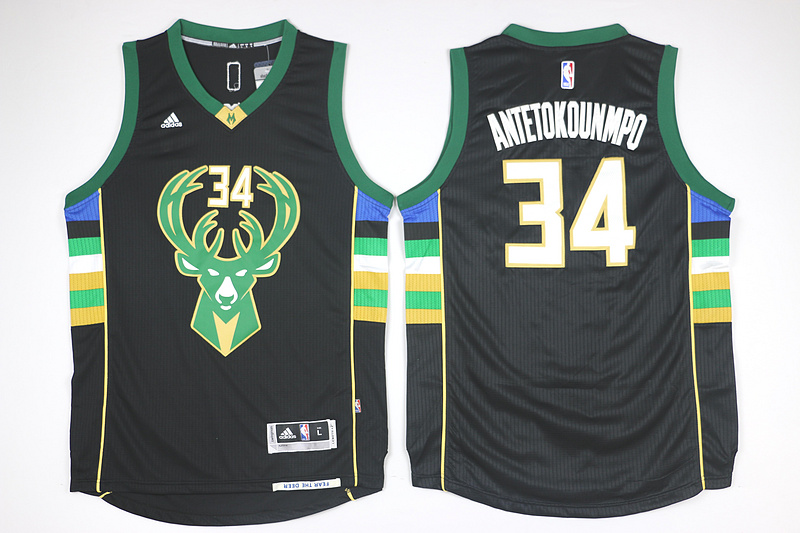 New  NBA Milwaukee Bucks 34 Giannis Antetokounmpo Jerseys New Revolution 30 Swingman Road Black Jersey