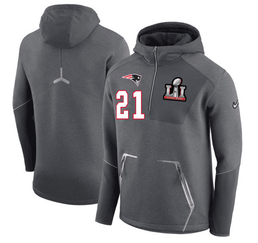 New England Patriots 21 Malcolm Butler  Super Bowl LI Bound Team Half Zip Performance Pullover Hoodie Gray