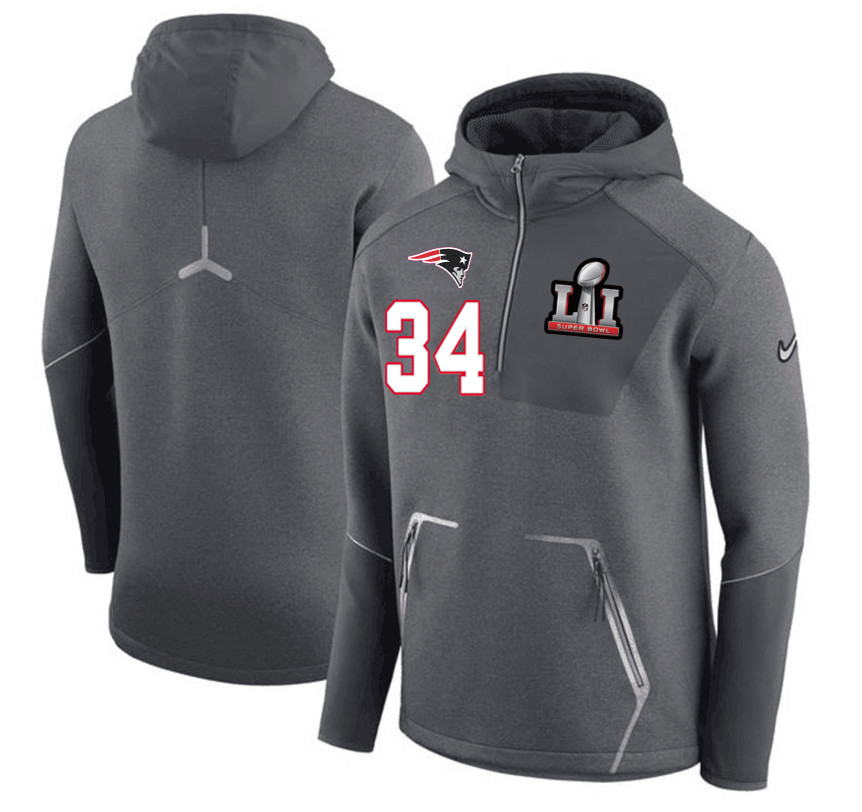 New England Patriots 34 Rex Burkhead  Super Bowl LI Bound Team Half Zip Performance Pullover Hoodie Gray