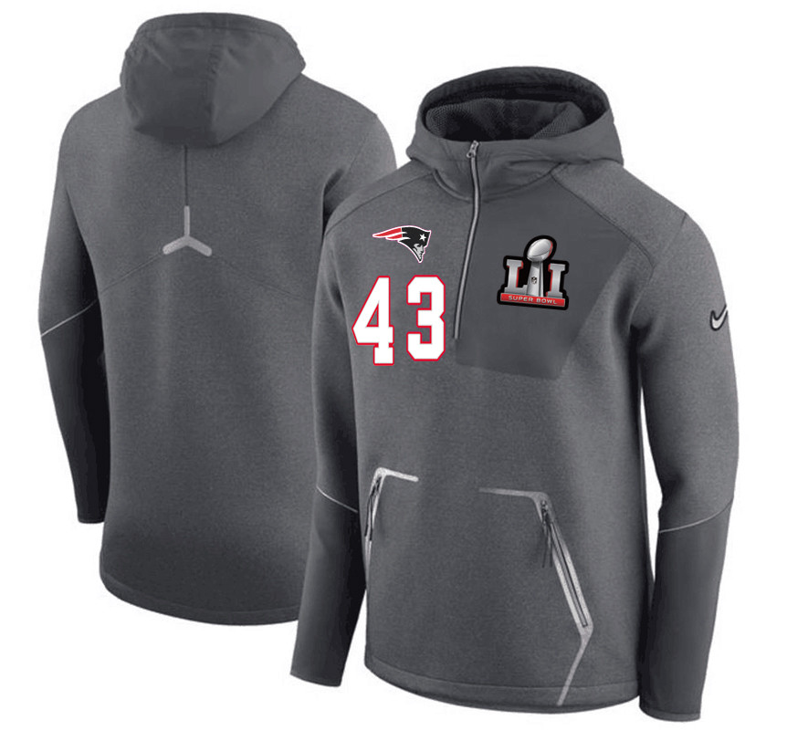 New England Patriots 43 Nate Ebner  Super Bowl LI Bound Team Half Zip Performance Pullover Hoodie Gray