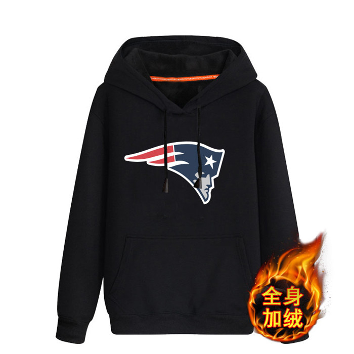 New England Patriots Black Men's Winter Thicken NFL Pullover Hoodie