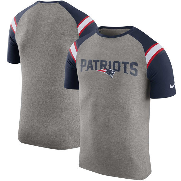 New England Patriots  Enzyme Shoulder Stripe Raglan T Shirt Heathered Gray