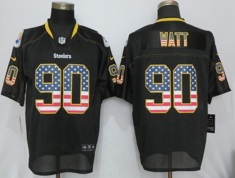 New  Pittsburgh Steelers 90 Watt USA Flag Fashion Black Elite Jersey