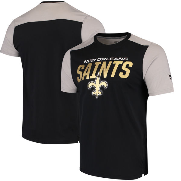 New Orleans Saints NFL Pro Line by Fanatics Branded Iconic Color Blocked T Shirt Black Gray