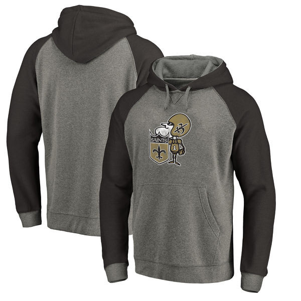 New Orleans Saints NFL Pro Line by Fanatics Branded Throwback Logo Tri Blend Raglan Pullover Hoodie Gray Black