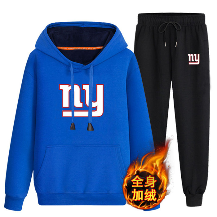 New York Giants Bule Plus Velvet Pullover Hoodie & Pant