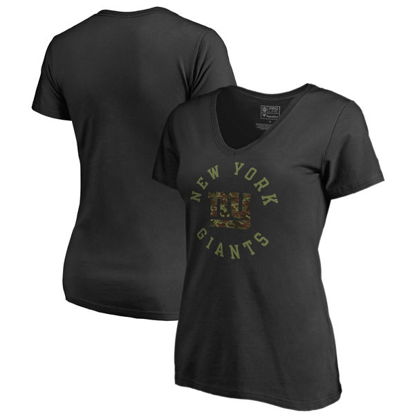 New York Giants NFL Pro Line by Fanatics Branded Women's Camo Collection Liberty Plus Size V Neck T Shirt Black