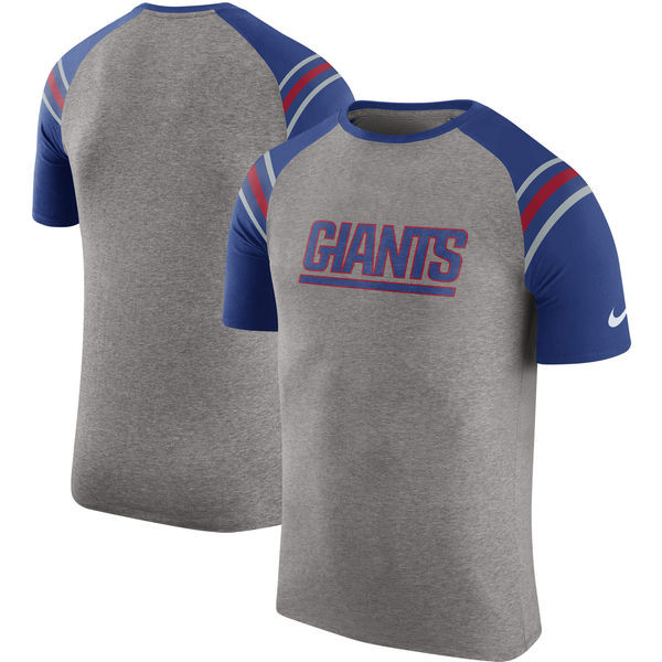New York Giants  Enzyme Shoulder Stripe Raglan T Shirt Heathered Gray