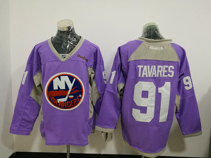 New York Islanders 91 John Tavares Purple Fights Cancer Practice Stitched NHL Jersey
