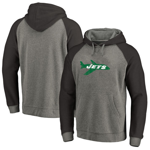 New York Jets NFL Pro Line by Fanatics Branded Throwback Logo Tri Blend Raglan Pullover Hoodie Gray Black