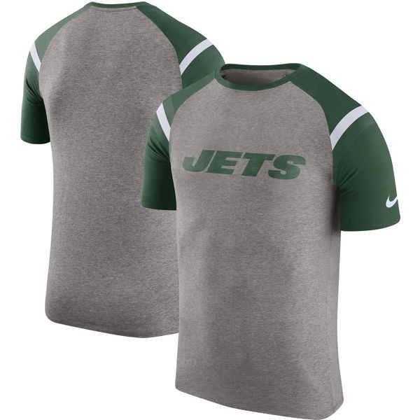 New York Jets  Enzyme Shoulder Stripe Raglan T Shirt Heathered Gray