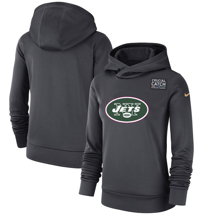 New York Jets  Women's Crucial Catch Performance Pullover Hoodie   Anthracite
