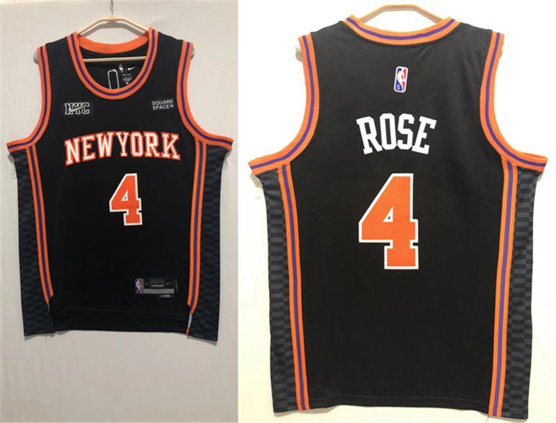 New York Knicks 4 Derrick Rose Black 2021 22 City Edition Jersey