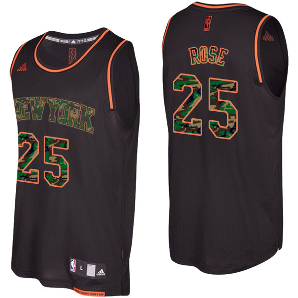 New York Knicks Derrick Rose Camo Fashion Swingman Black Jersey