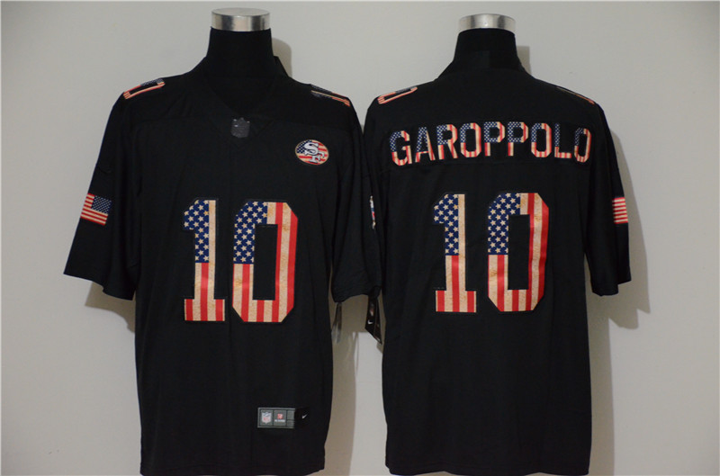 Nike 49ers 10 Jimmy Garoppolo 2019 Black Salute To Service USA Flag Fashion Limited Jersey