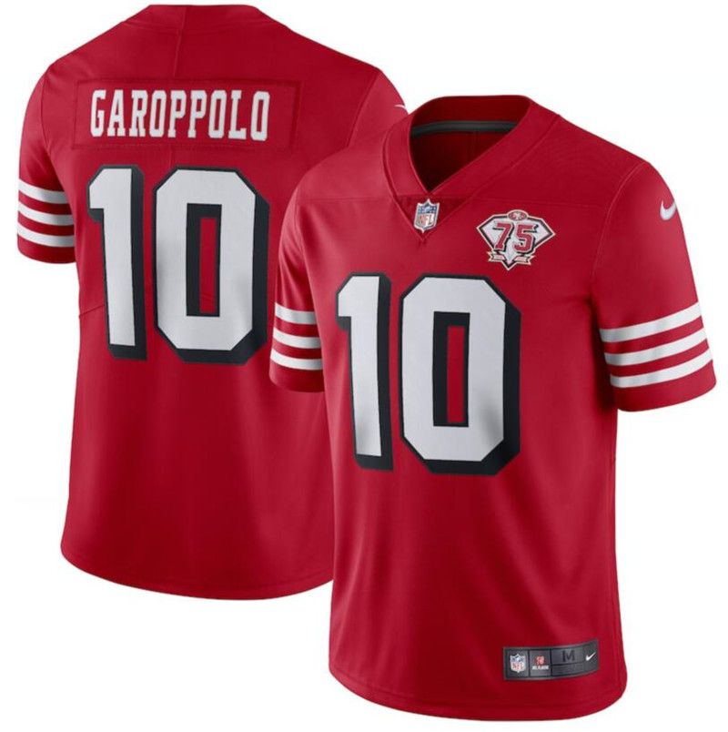 Nike 49ers 10 Jimmy Garoppolo Red 75th Anniversary Color Rush Vapor Untouchable Limited Jersey