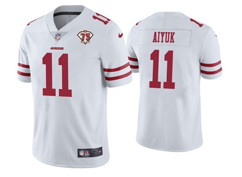 Nike 49ers 11 Brandon Aiyuk White 75th Anniversary Vapor Untouchable Limited Jersey