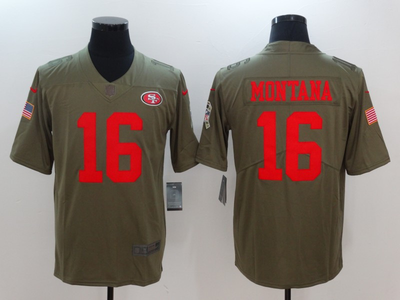  49ers 16 Joe Montana Olive Salute To Service Limited Jersey