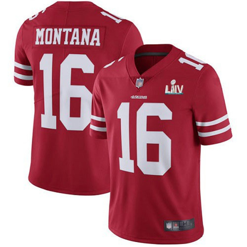 Nike 49ers 16 Joe Montana Red 2020 Super Bowl LIV Vapor Untouchable Limited Jersey